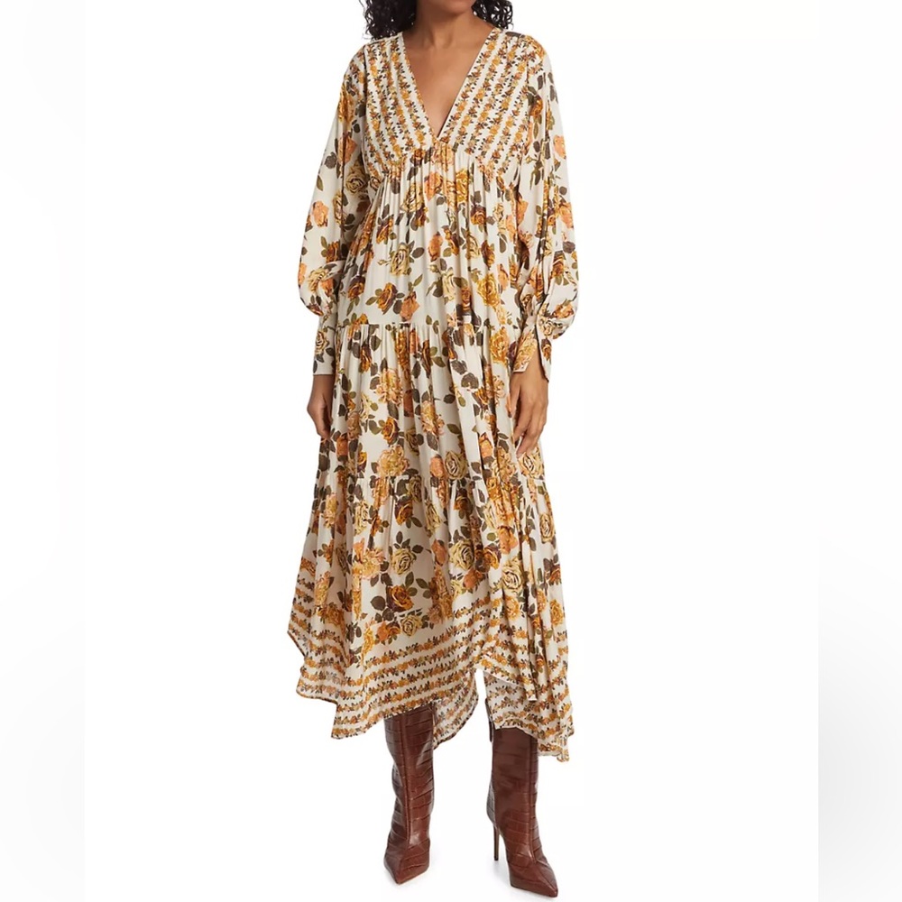 Gorgeous Free People Rows Of Roses Asymmetrical Maxi Dress